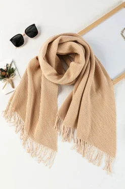 Online Dear-Lover Bohemian Fringe Trim Textured Scarf Khaki
