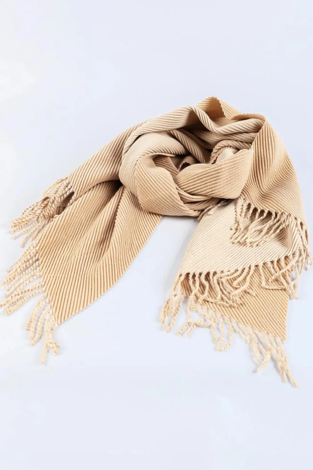 Online Dear-Lover Bohemian Fringe Trim Textured Scarf Khaki