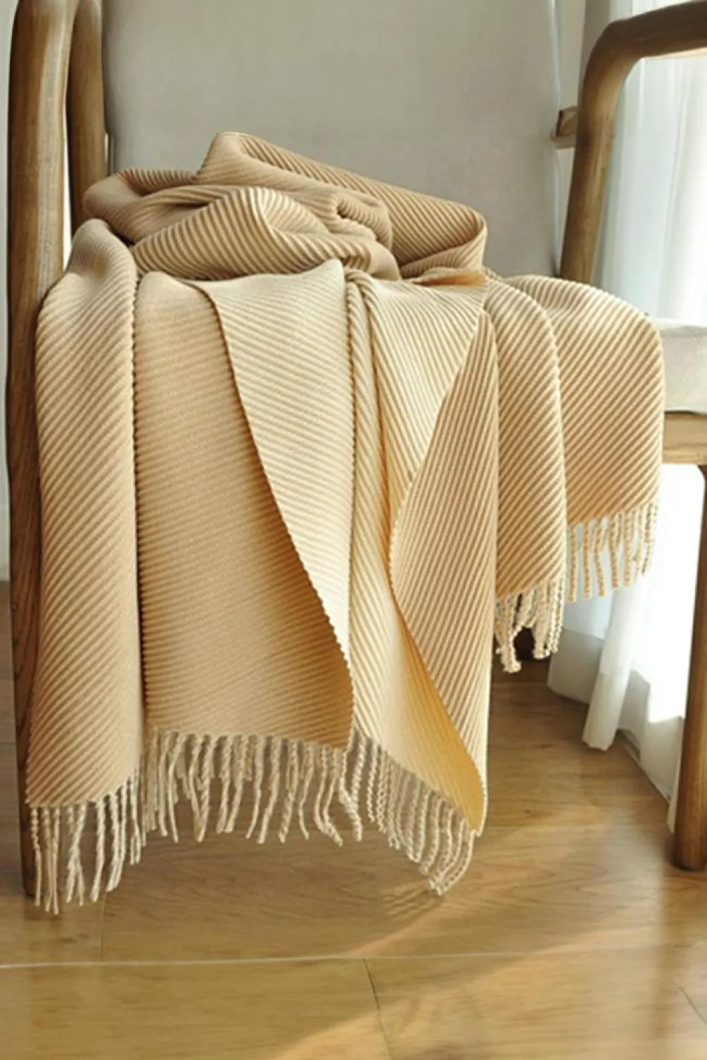 Online Dear-Lover Bohemian Fringe Trim Textured Scarf Khaki