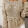 Fashion Dear-Lover Boho Tasseled Knitted Sweater Khaki