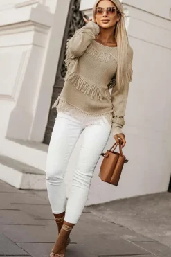 Fashion Dear-Lover Boho Tasseled Knitted Sweater Khaki