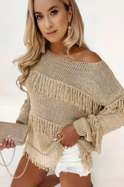 Fashion Dear-Lover Boho Tasseled Knitted Sweater Khaki