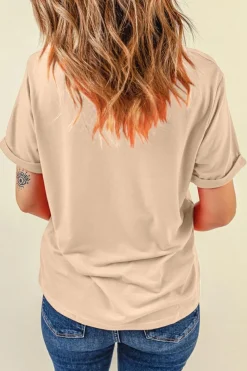 Fashion Dear-Lover Bowknot Ghost Pumpkin Graphic Halloween T Shirt Khaki