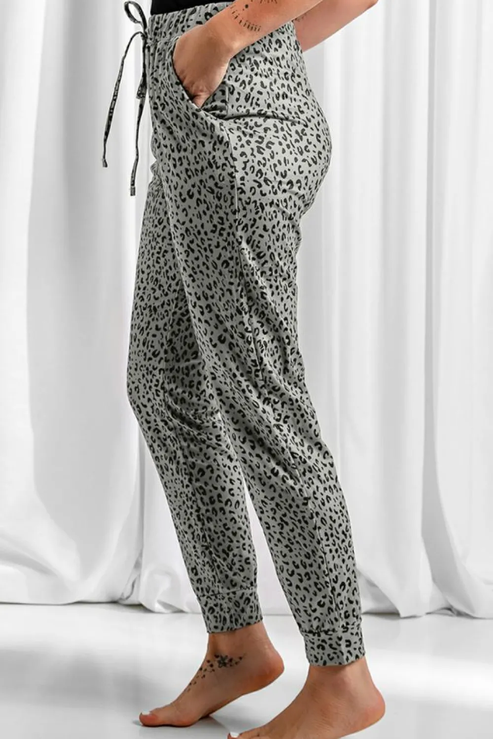 Hot Dear-Lover Breezy Leopard Joggers Khaki
