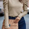 Discount Dear-Lover Buttoned Puff Long Sleeve Sheath Top Khaki