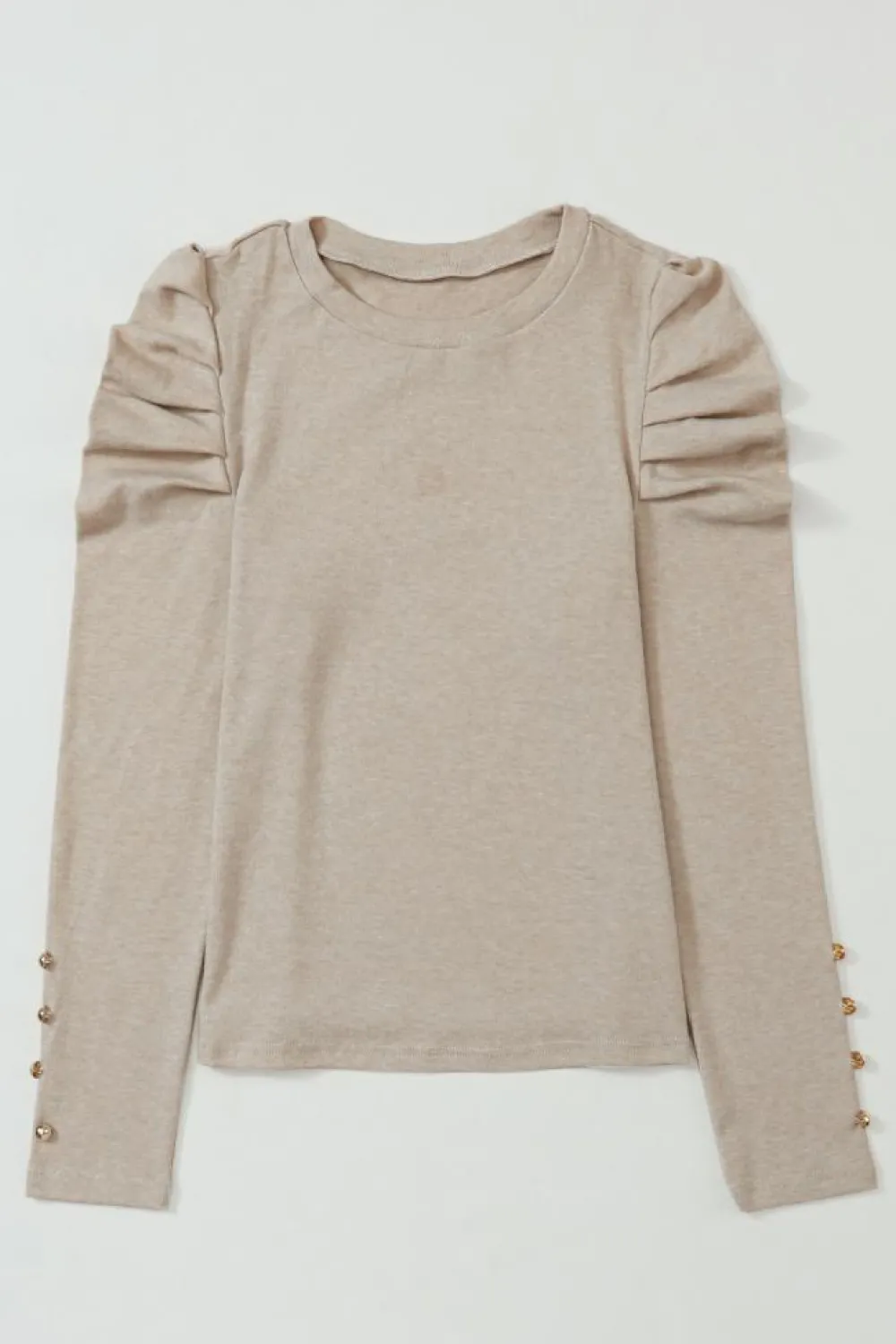 Discount Dear-Lover Buttoned Puff Long Sleeve Sheath Top Khaki