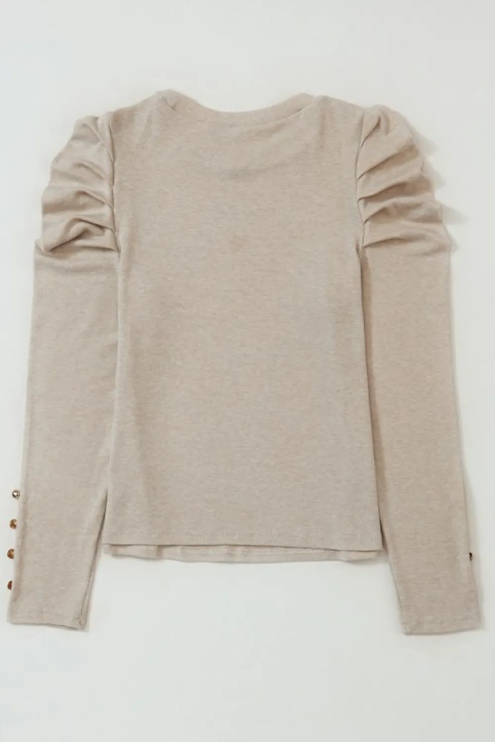 Discount Dear-Lover Buttoned Puff Long Sleeve Sheath Top Khaki