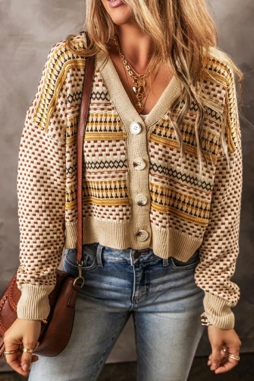 Discount Dear-Lover Buttoned V Neck Cropped Cardigan Khaki