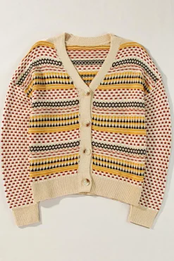 Discount Dear-Lover Buttoned V Neck Cropped Cardigan Khaki
