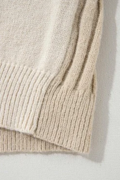 Best Dear-Lover Cable Knit Colorblock Crew Neck Drop Shoulder Sweater Khaki