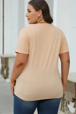 Sale Dear-Lover Casual Plain Crew Neck Tee Khaki