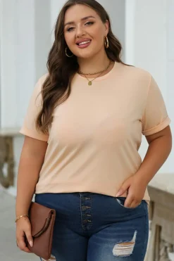 Sale Dear-Lover Casual Plain Crew Neck Tee Khaki