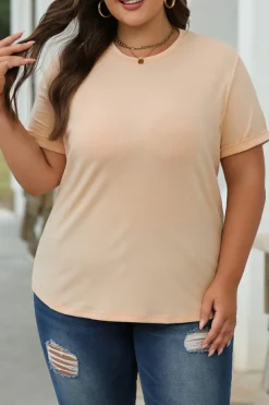 Sale Dear-Lover Casual Plain Crew Neck Tee Khaki