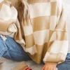 Discount Dear-Lover Checkered Bishop Sleeve Sweater Khaki