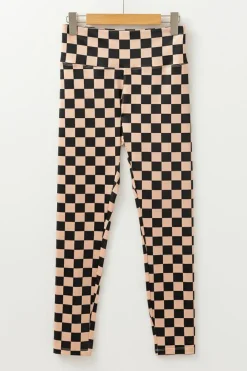 Discount Dear-Lover Checkered Pattern High Waist Skinny Leggings Khaki
