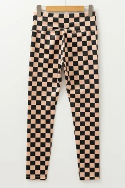 Discount Dear-Lover Checkered Pattern High Waist Skinny Leggings Khaki