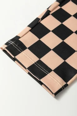 Discount Dear-Lover Checkered Pattern High Waist Skinny Leggings Khaki