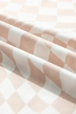 New Dear-Lover Checkered Pattern Mesh Mock Neck Long Sleeve Top Khaki