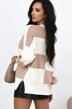 Clearance Dear-Lover Checkered Side Slits Drop Shoulder Oversized Sweater Khaki