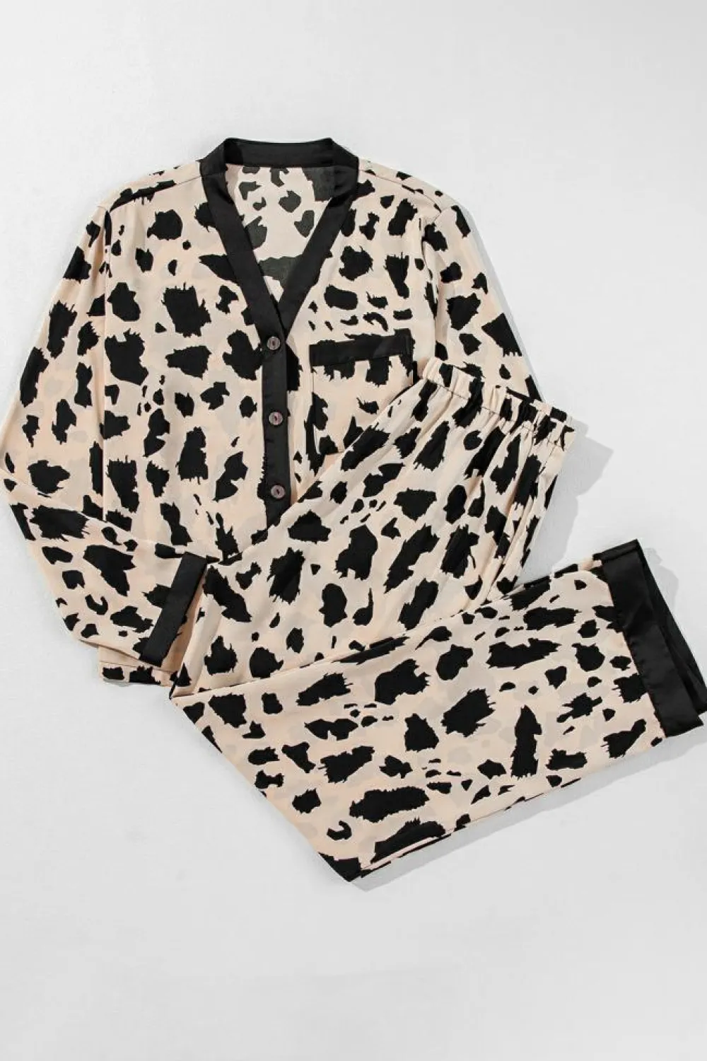 Sale Dear-Lover Cheetah Contrast Trim Loose Fit Two Piece Sleepwear Khaki