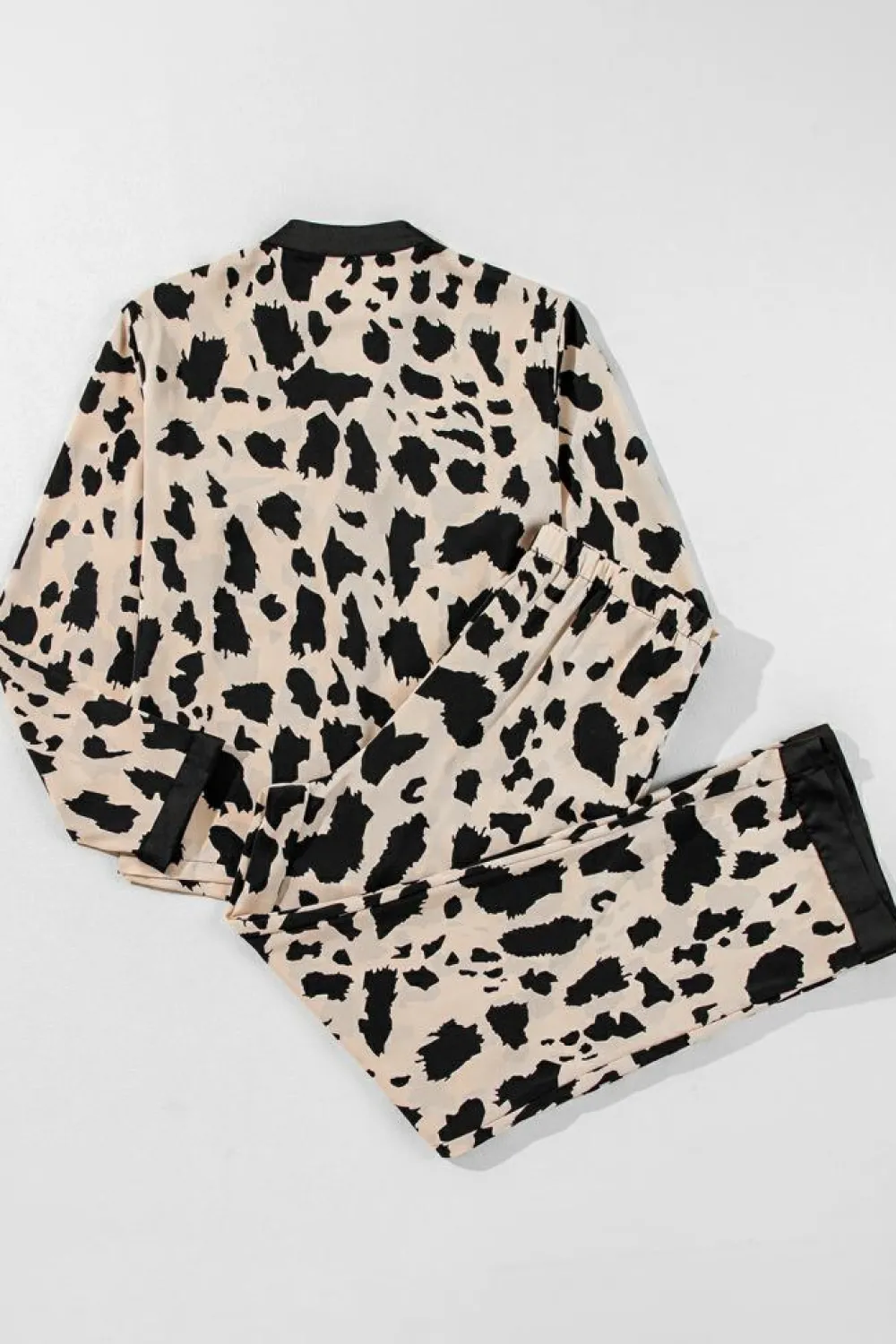 Sale Dear-Lover Cheetah Contrast Trim Loose Fit Two Piece Sleepwear Khaki