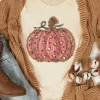 Sale Dear-Lover Cheetah Pumpkin Print Round Neck T Shirt Khaki