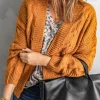 Fashion Dear-Lover Khaki Chunky Wide Long Sleeve Knit Cardigan Yellow Brown