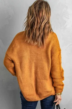 Fashion Dear-Lover Khaki Chunky Wide Long Sleeve Knit Cardigan Yellow Brown