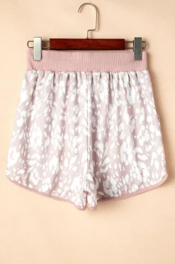 New Dear-Lover Classic Leopard Arched Hem Elastic Waist Casual Shorts Khaki