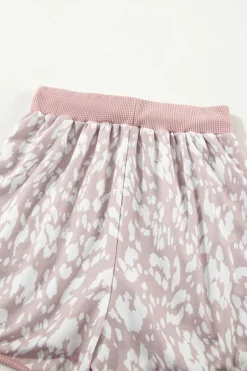 New Dear-Lover Classic Leopard Arched Hem Elastic Waist Casual Shorts Khaki