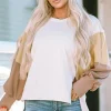 New Dear-Lover Color Block Sleeve Patchwork Oversized Sweatshirt Khaki