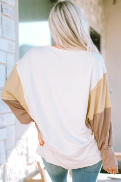 New Dear-Lover Color Block Sleeve Patchwork Oversized Sweatshirt Khaki