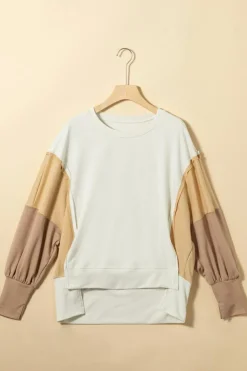 New Dear-Lover Color Block Sleeve Patchwork Oversized Sweatshirt Khaki