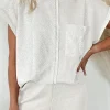 Online Dear-Lover Colorblock Chest Pocket Exposed Seam Tee and Shorts Set Khaki