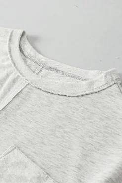 Online Dear-Lover Colorblock Chest Pocket Exposed Seam Tee and Shorts Set Khaki