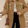 Outlet Dear-Lover Contrast Flap Pocket Single Breasted Teddy Coat Khaki