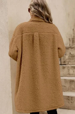 Outlet Dear-Lover Contrast Flap Pocket Single Breasted Teddy Coat Khaki