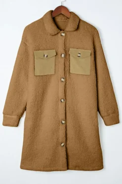 Outlet Dear-Lover Contrast Flap Pocket Single Breasted Teddy Coat Khaki