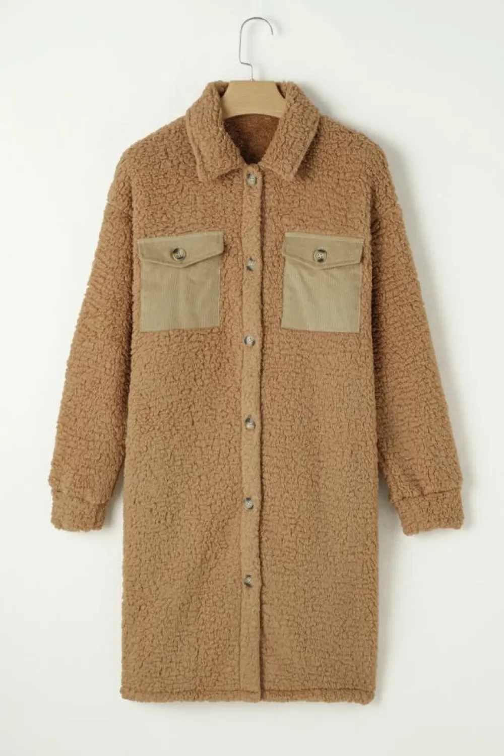 Outlet Dear-Lover Contrast Flap Pocket Single Breasted Teddy Coat Khaki