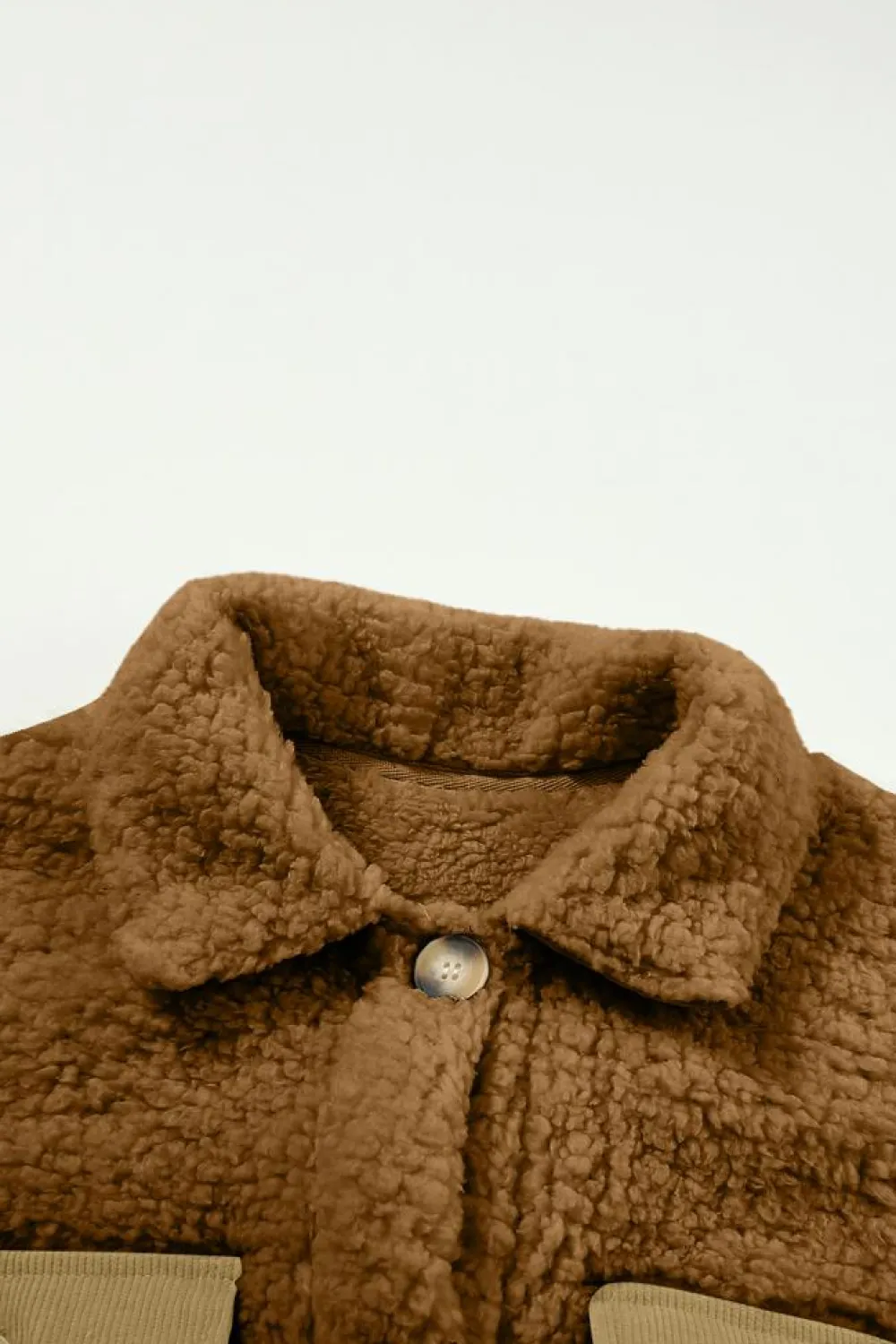 Outlet Dear-Lover Contrast Flap Pocket Single Breasted Teddy Coat Khaki