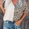 Hot Dear-Lover Contrast Leopard Color Block Blouse Khaki
