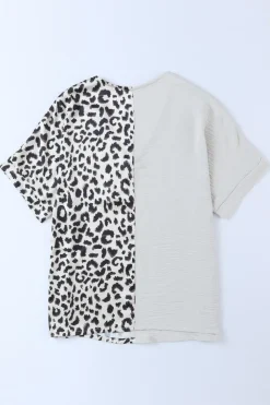 Hot Dear-Lover Contrast Leopard Color Block Blouse Khaki