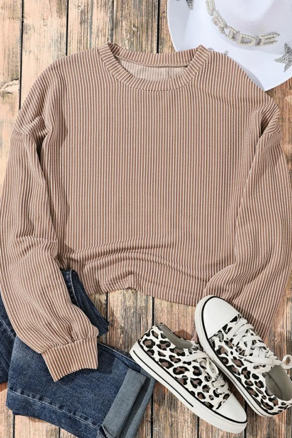 Hot Dear-Lover Cording Drop Shoulder Puff Sleeve Casual Long Sleeve Top Khaki