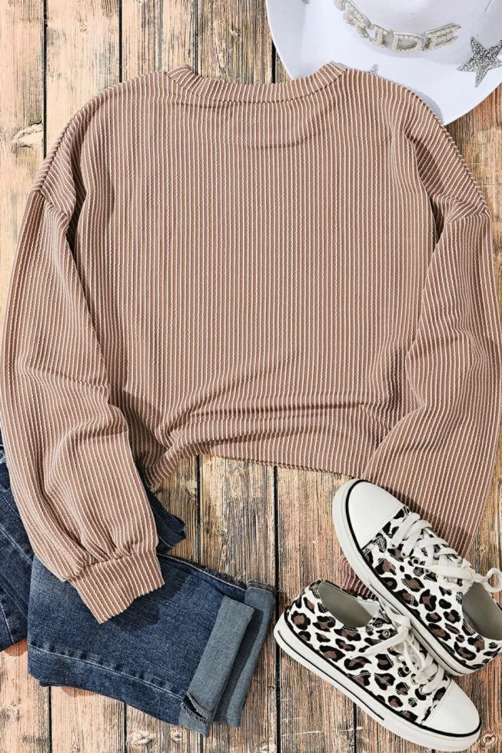 Hot Dear-Lover Cording Drop Shoulder Puff Sleeve Casual Long Sleeve Top Khaki
