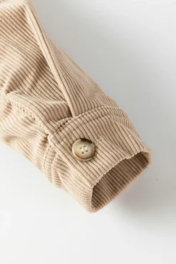 Fashion Dear-Lover Corduroy Colorblock Button up Loose Shacket Khaki
