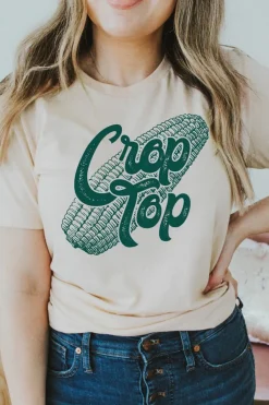 Online Dear-Lover Corn Crop Top Graphic Tee Khaki