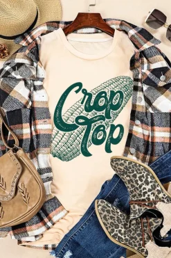Online Dear-Lover Corn Crop Top Graphic Tee Khaki