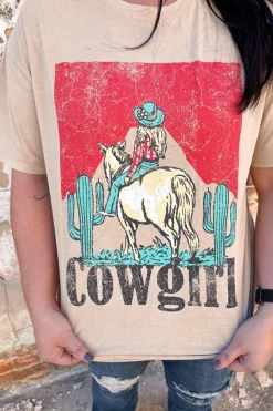 Hot Dear-Lover Cowgirl Rodeo Graphic Western Fashion Tee Khaki