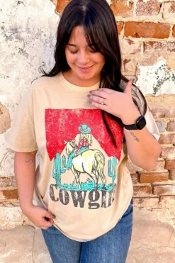 Hot Dear-Lover Cowgirl Rodeo Graphic Western Fashion Tee Khaki