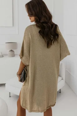 Online Dear-Lover Dolman Half Sleeve Pocketed Long Cardigan Khaki